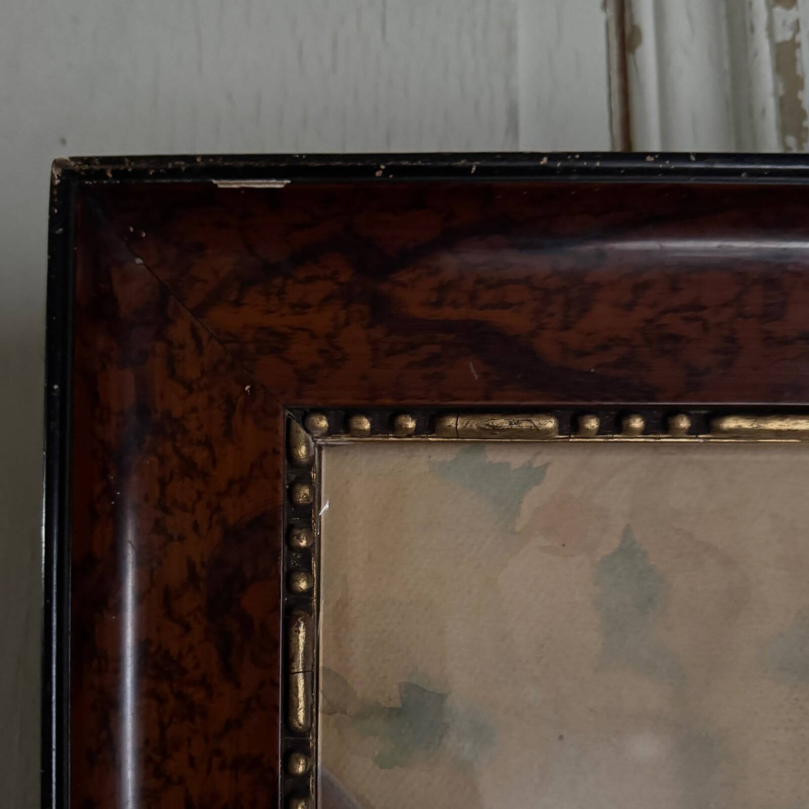 Watercolor on paper of a young girl lying on a bed, late 19th century