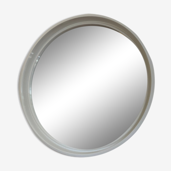 Miroir vintage rond contours plastique blanc Gilac France 40x40cm