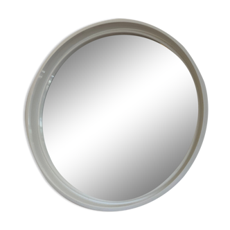 Miroir vintage rond contours plastique blanc Gilac France 40x40cm