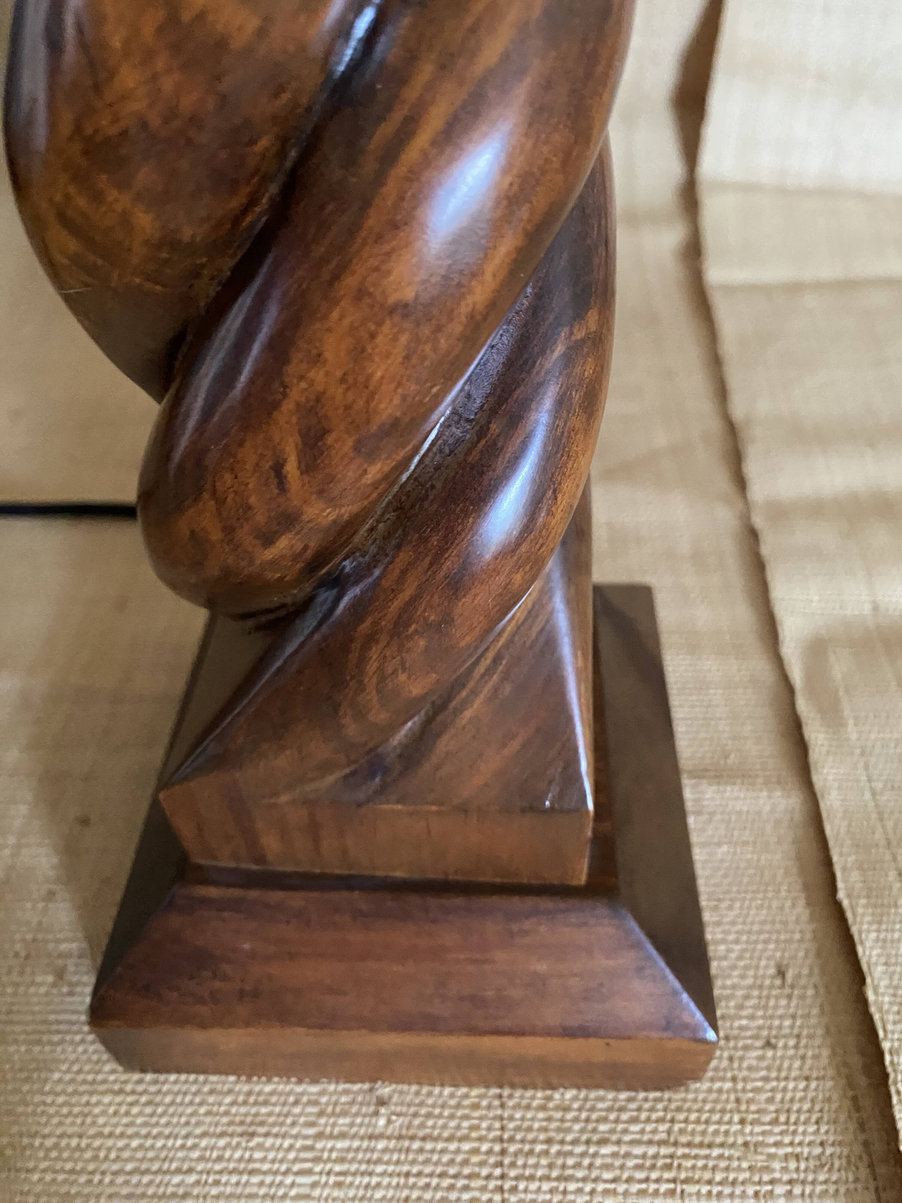 Turned wooden lamp, 2M fabric cable, cotton shade.