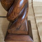 Turned wooden lamp, 2M fabric cable, cotton shade.