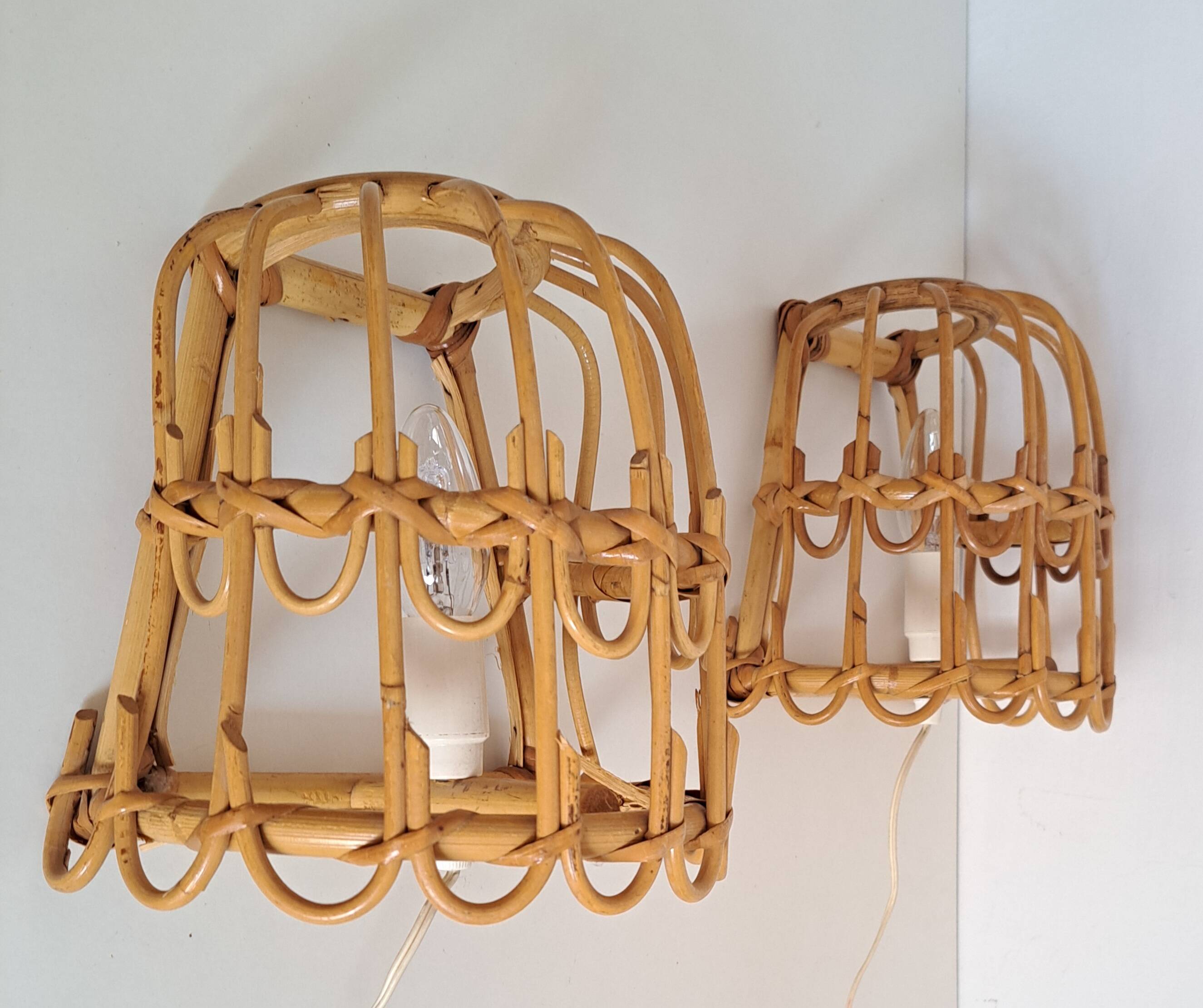 Pair of bamboo wall lights