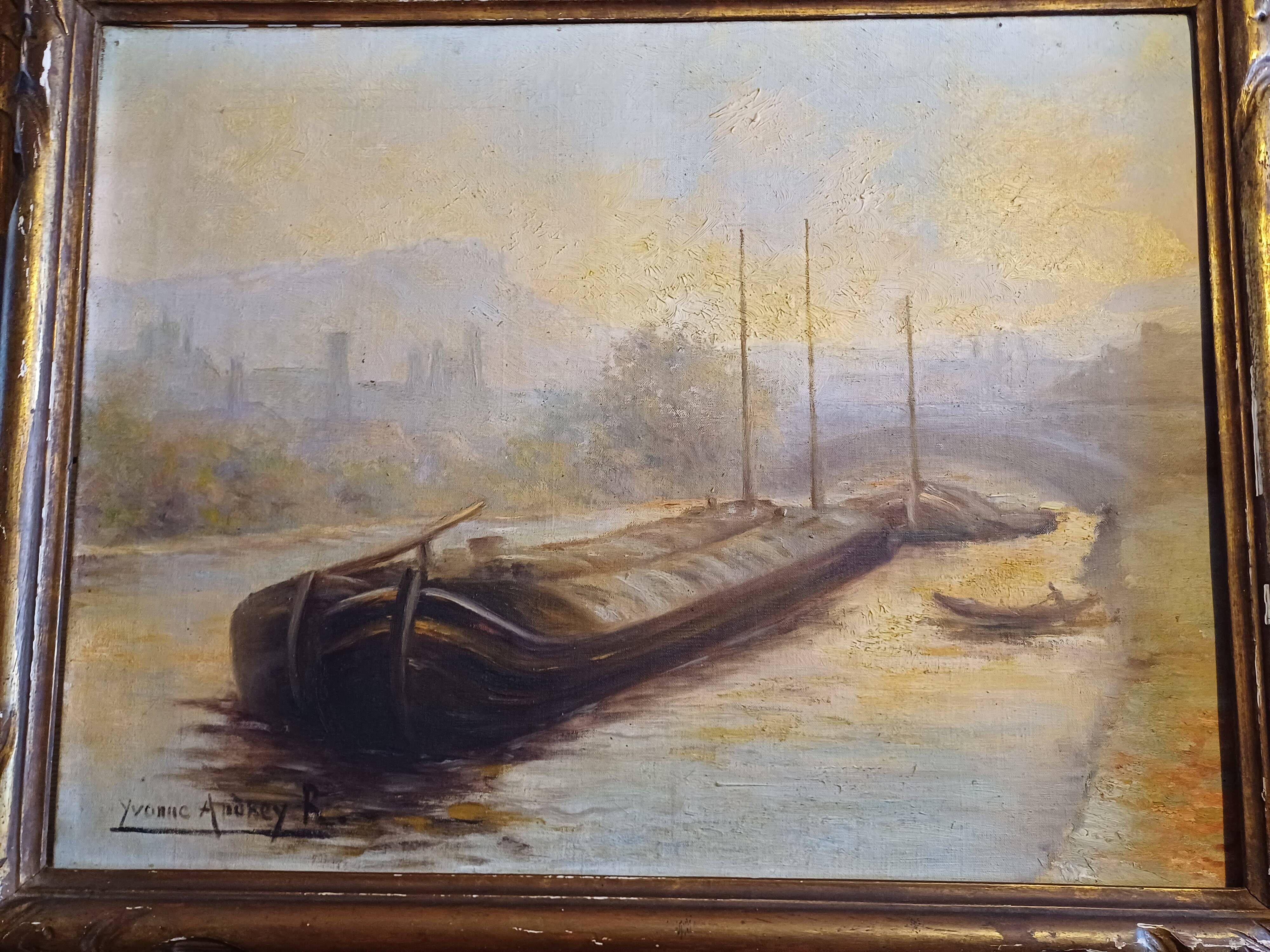 Oil on Canvas 19th Yvonac Annurey R "Barge"