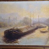 Oil on Canvas 19th Yvonac Annurey R "Barge"