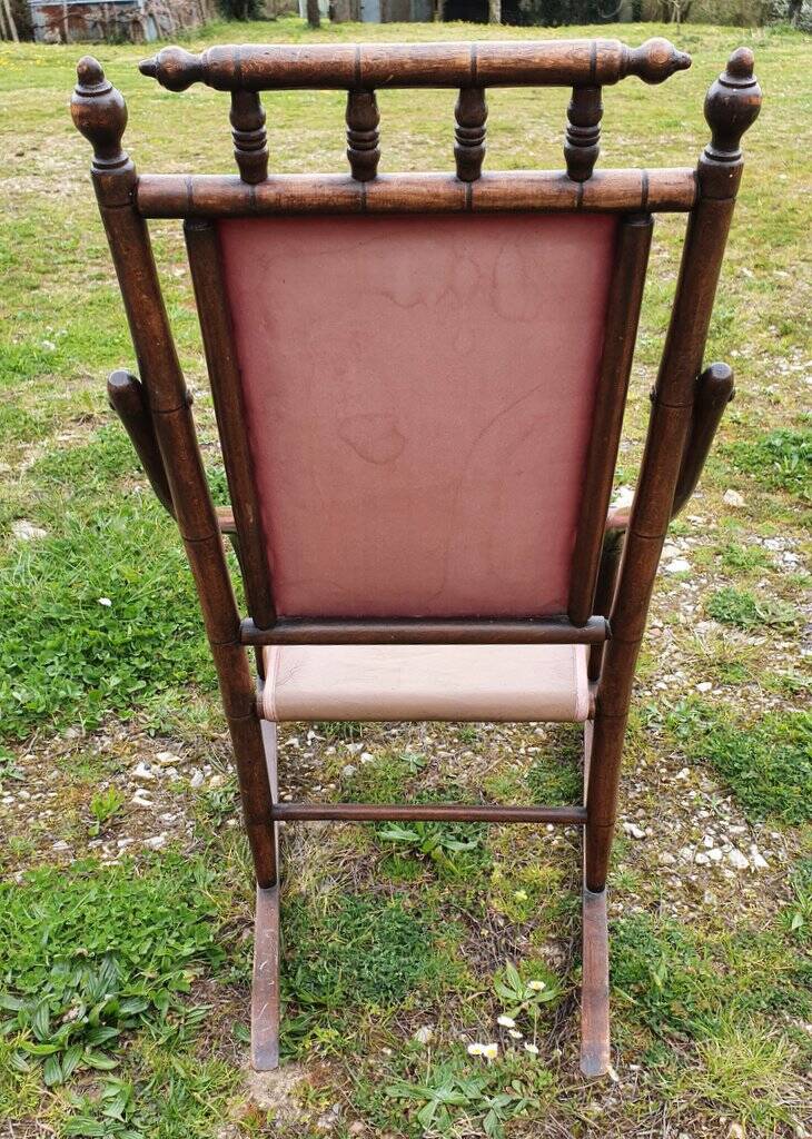 Leather and bamboo rocking chair