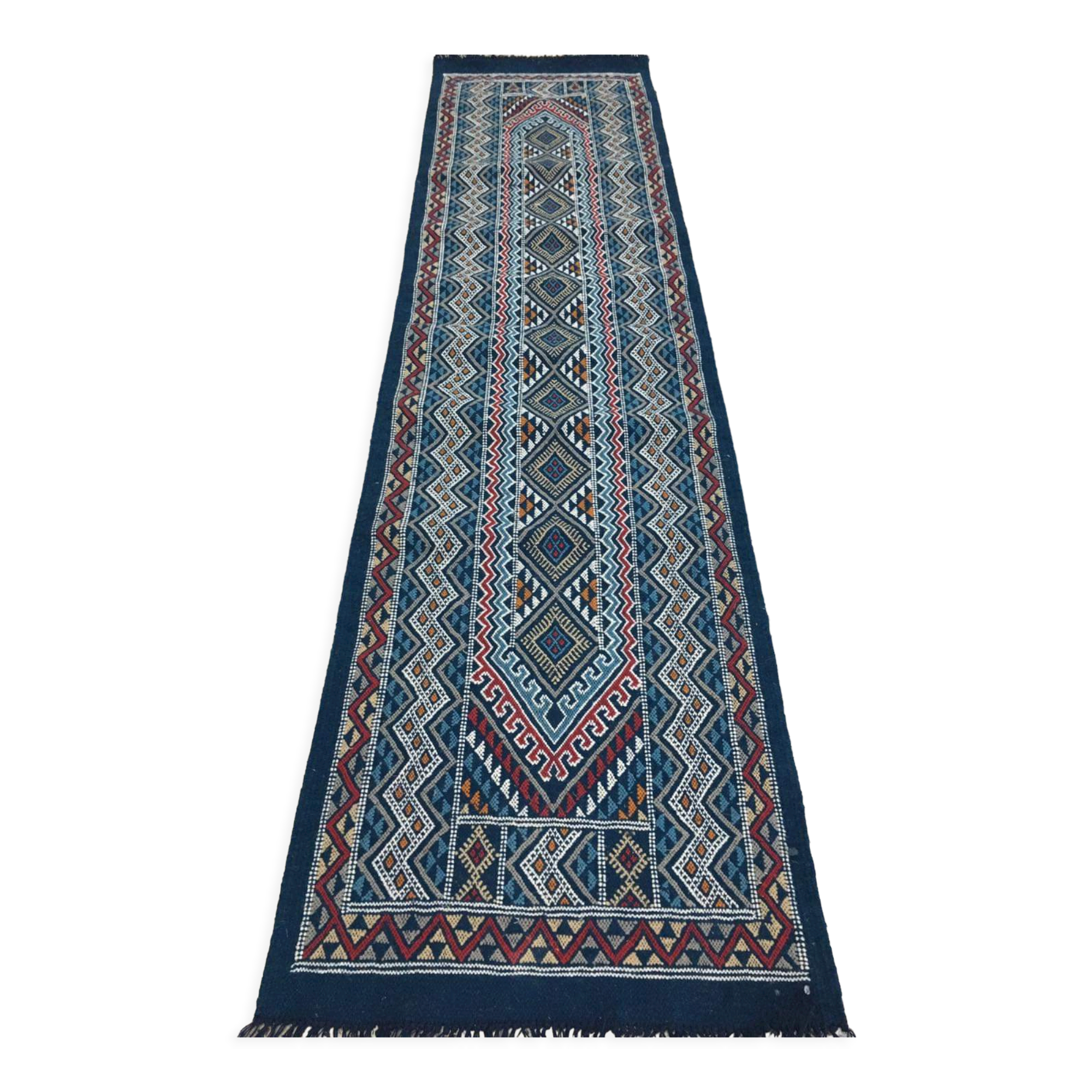 Tapis margoum couloir bleu fait main en pure laine