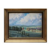 Painting HSP Sunny landscape Fields and forests signed 1956 + frame