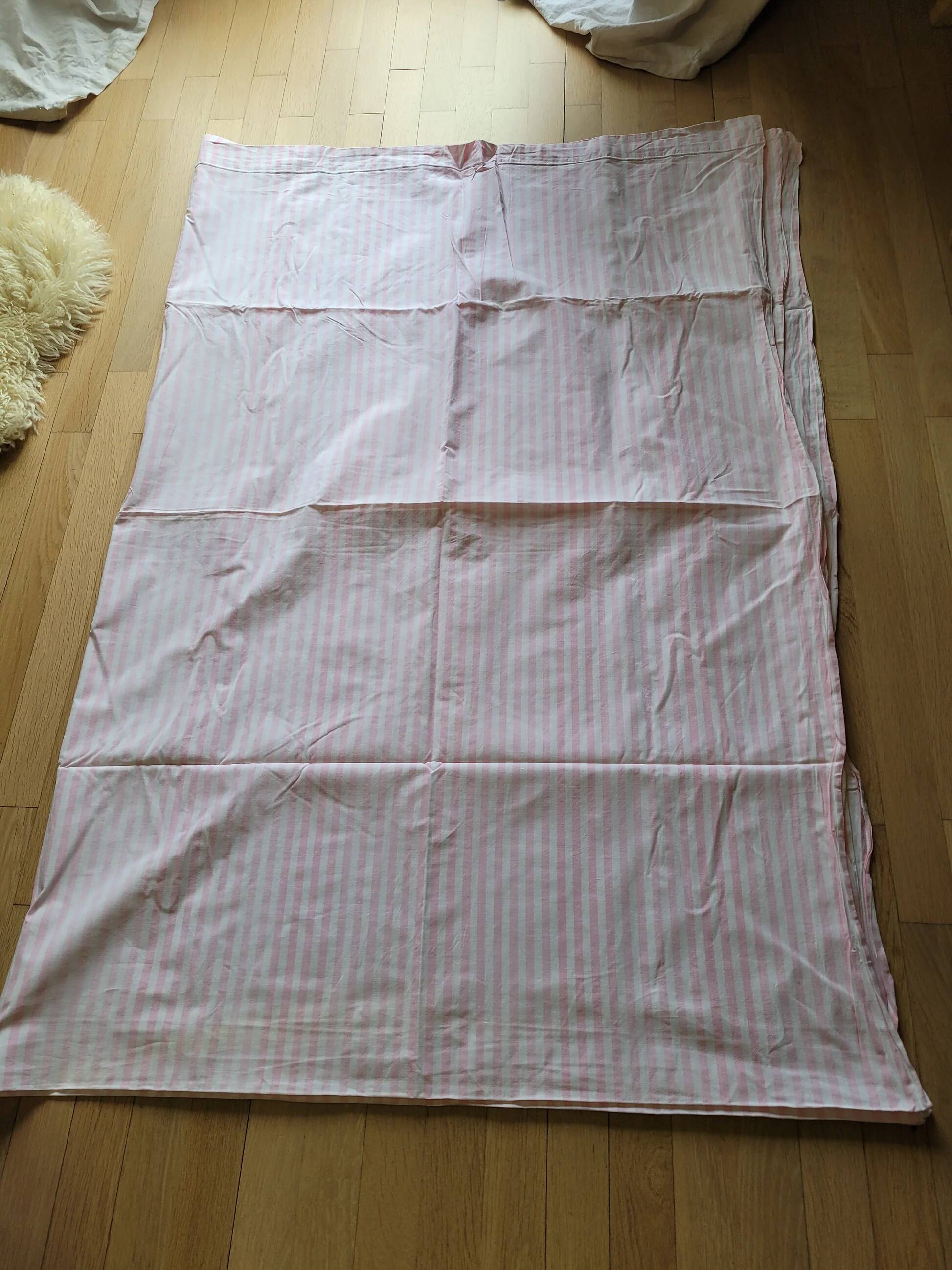 Antique sheet, piece of fabric, 260x170cm, pink and white stripes