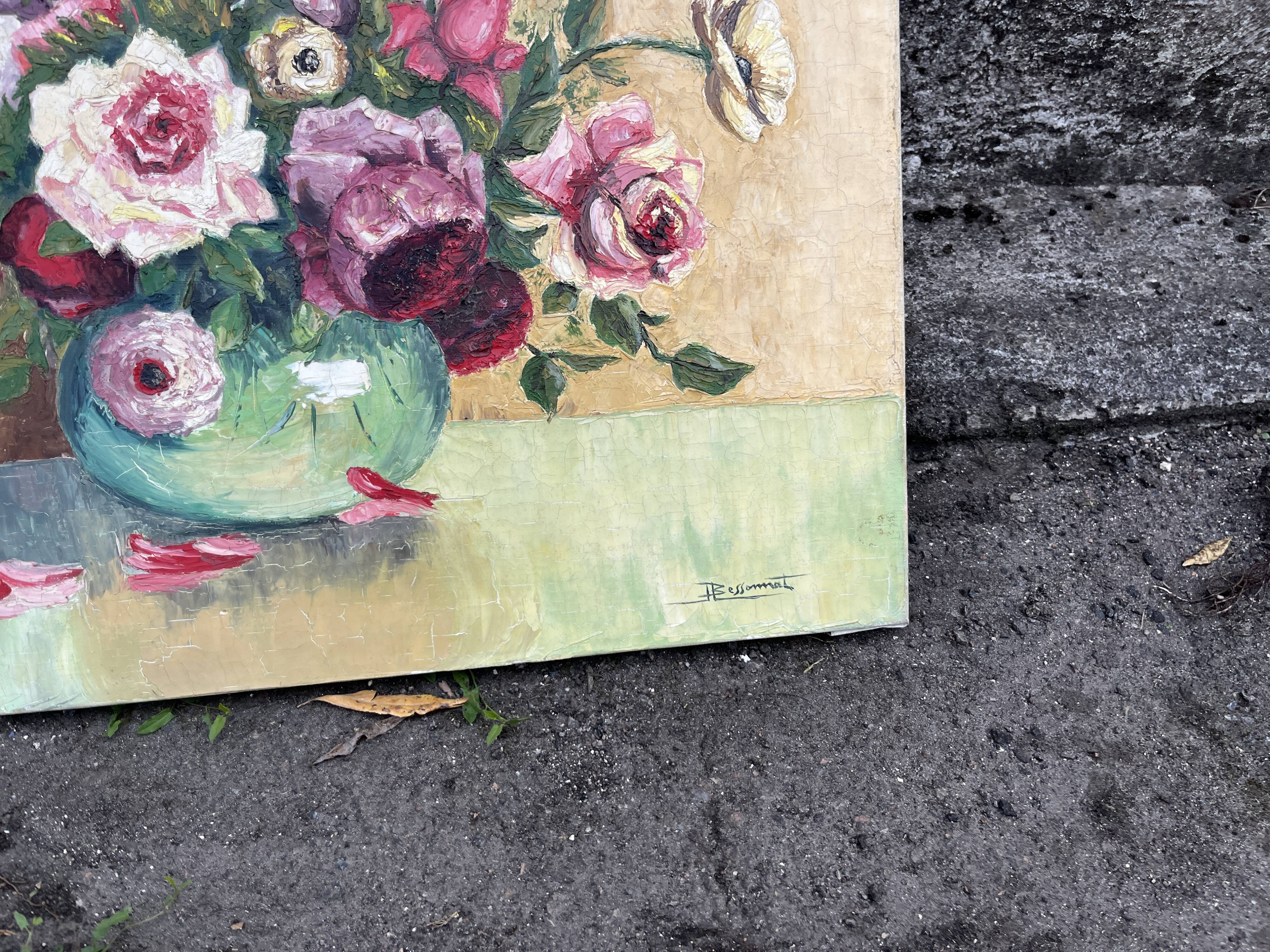 Magnifique Tableau fleurs dans un vase – huile sur toile