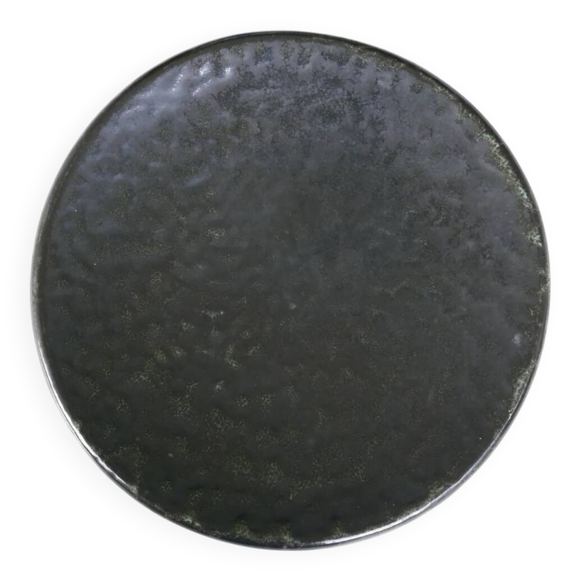 Round Accolay plate in black ceramic, 1960s centrepiece.