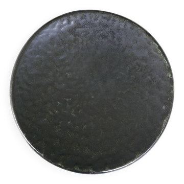 Round Accolay plate in black ceramic, 1960s centrepiece.