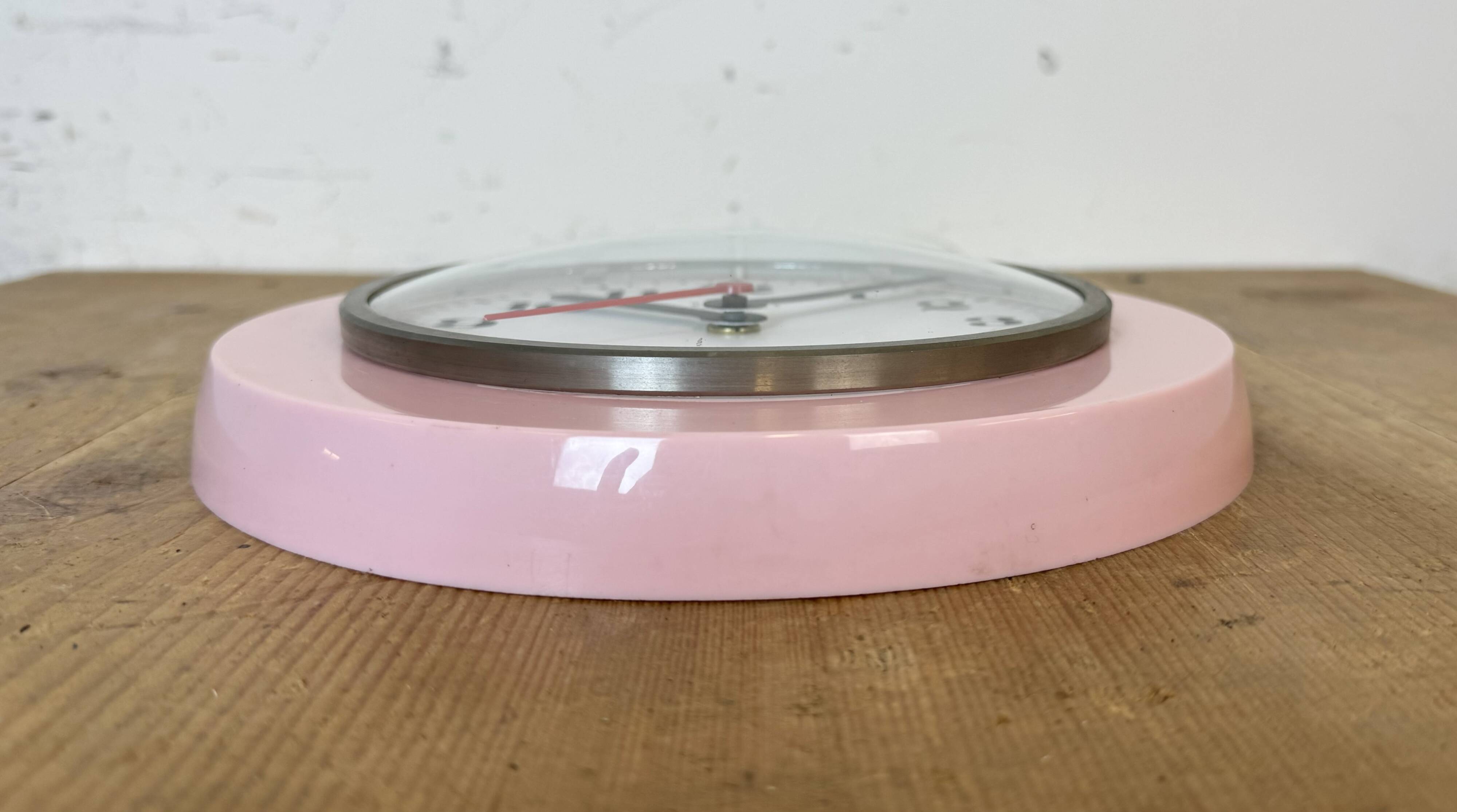 Vintage Pink East German Bakelite Wall Clock from Weimar, 1980s