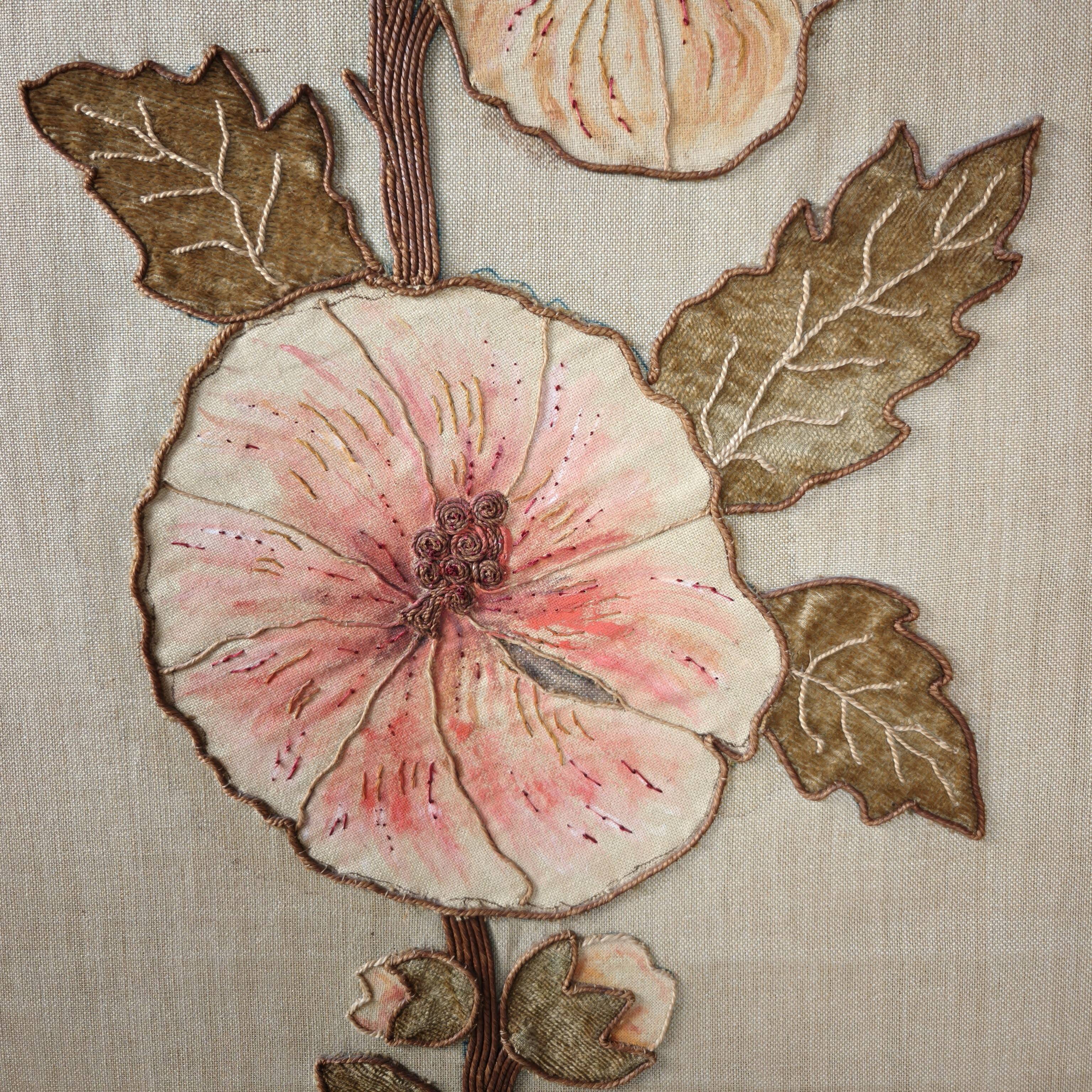 Art Nouveau Room Screen with Embroidered Floral Panels, circa 1900