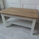 Coffee table made from a vintage table, pearl gray patina, wooden top.