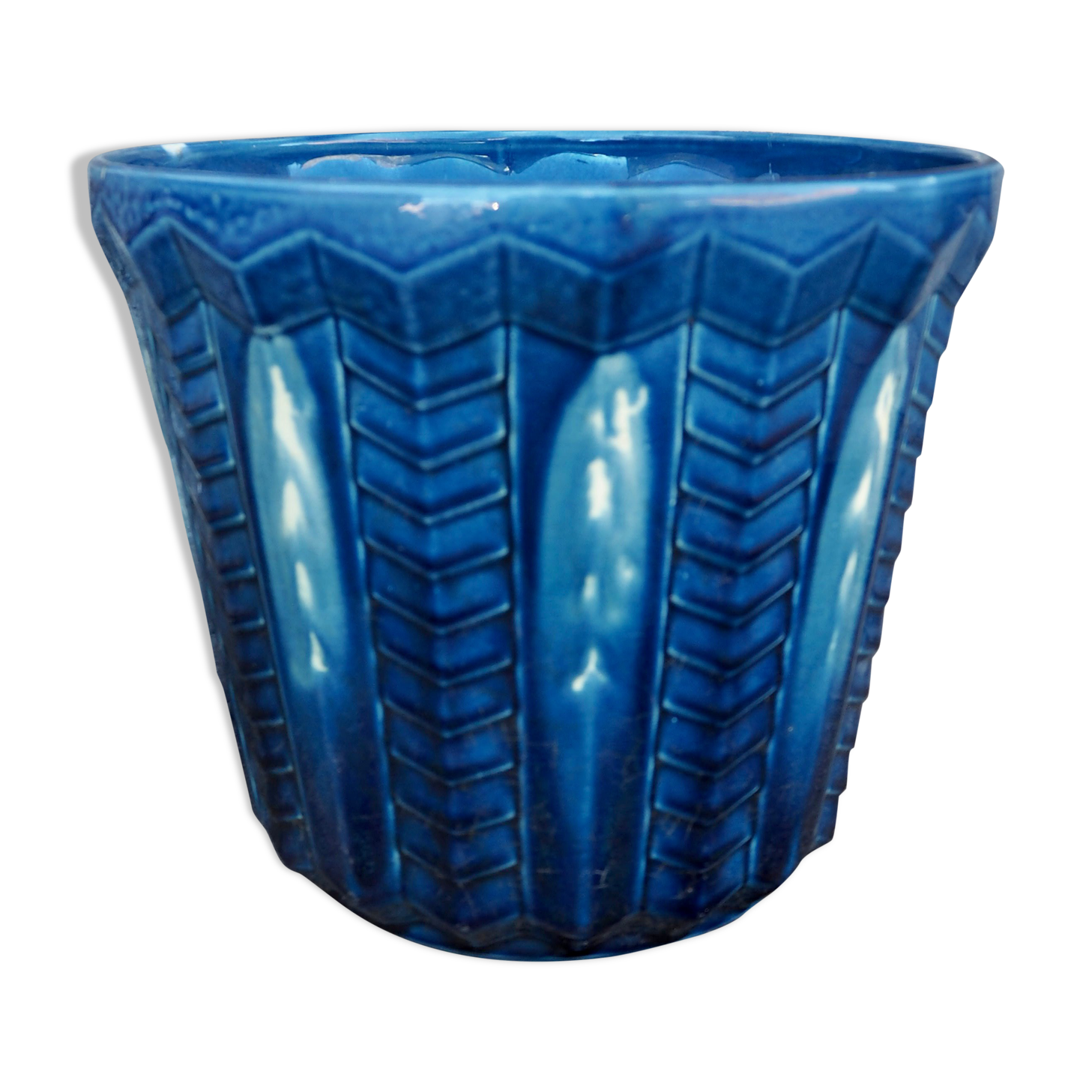 Blue ceramic pot cover
