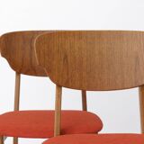 Set of 4 Danish Dining Chairs – Teak & Oak, 1960s, Red-Orange Upholstery