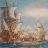 Oil on canvas signed Haney marine in gold frame