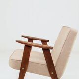 Vintage pair armchair, oak wood, wool upholstery, fully refurbished