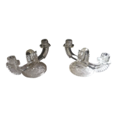 Paire de chandeliers 2 bougies en verre art deco Tchecoslovaquie