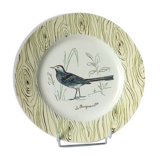 Flat plate in faience of gien the wagtail old signature