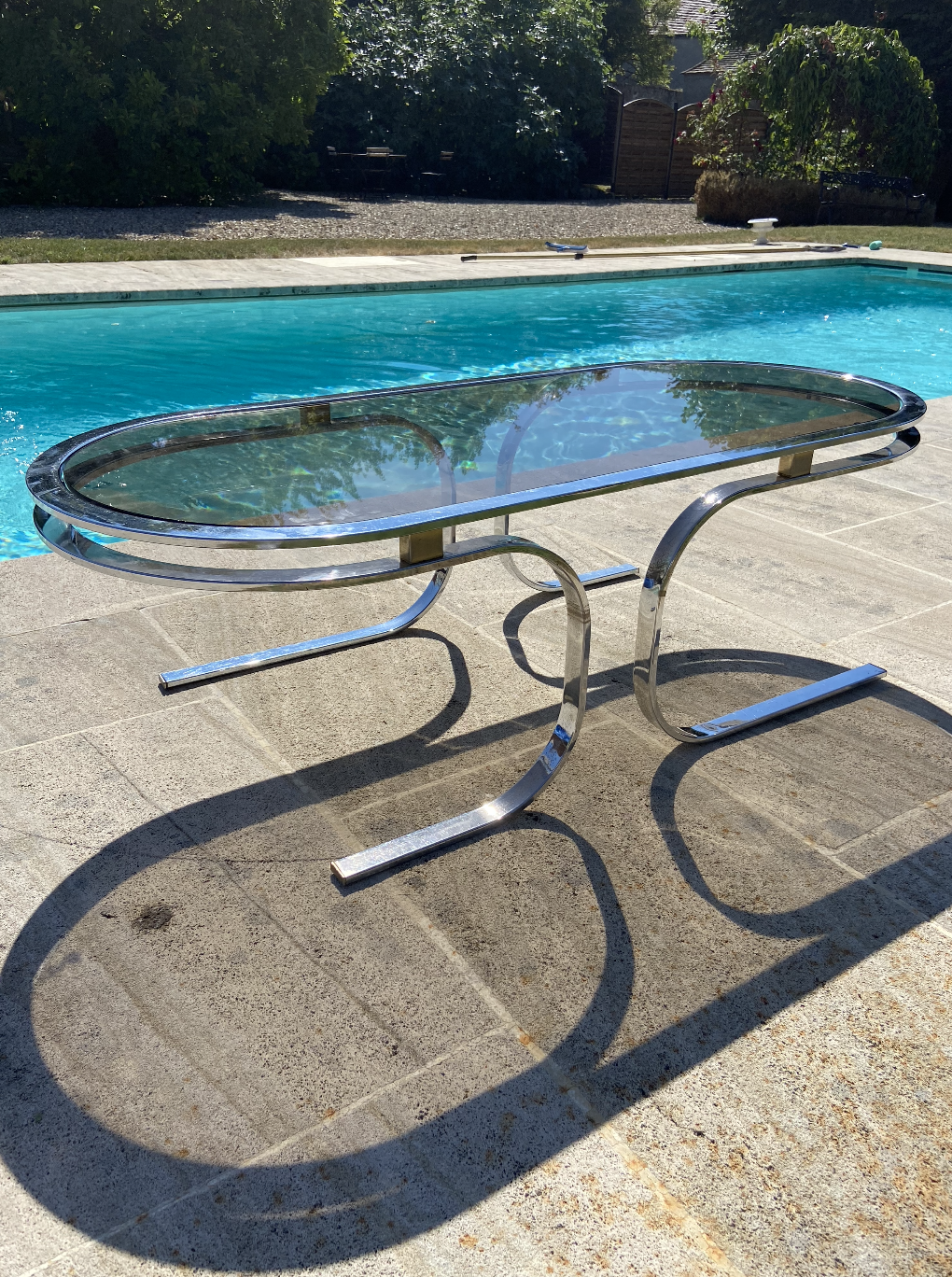 Oval coffee table Italian smoked glass 1970