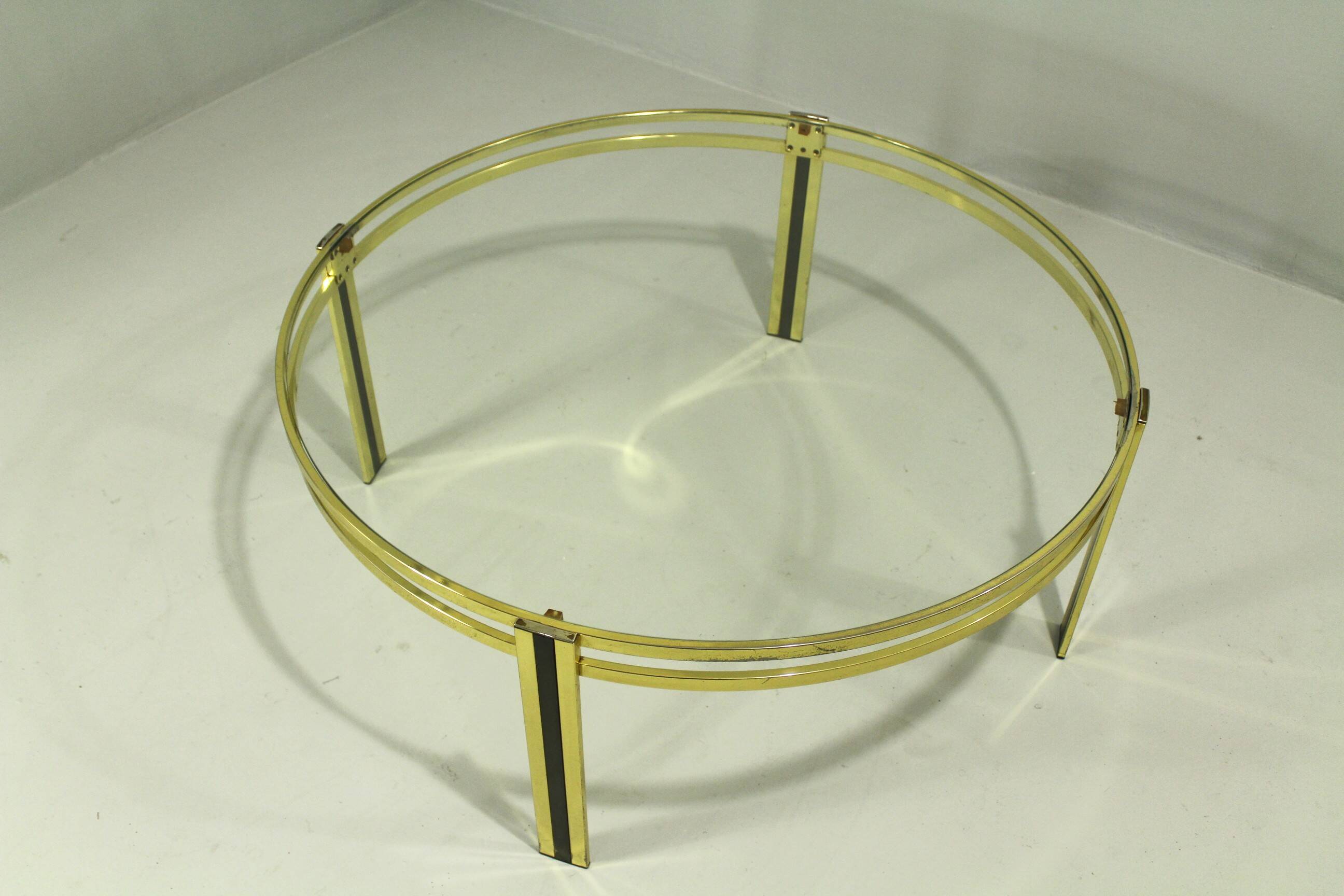 Vintage Round Brass Coffee Table, 1980s