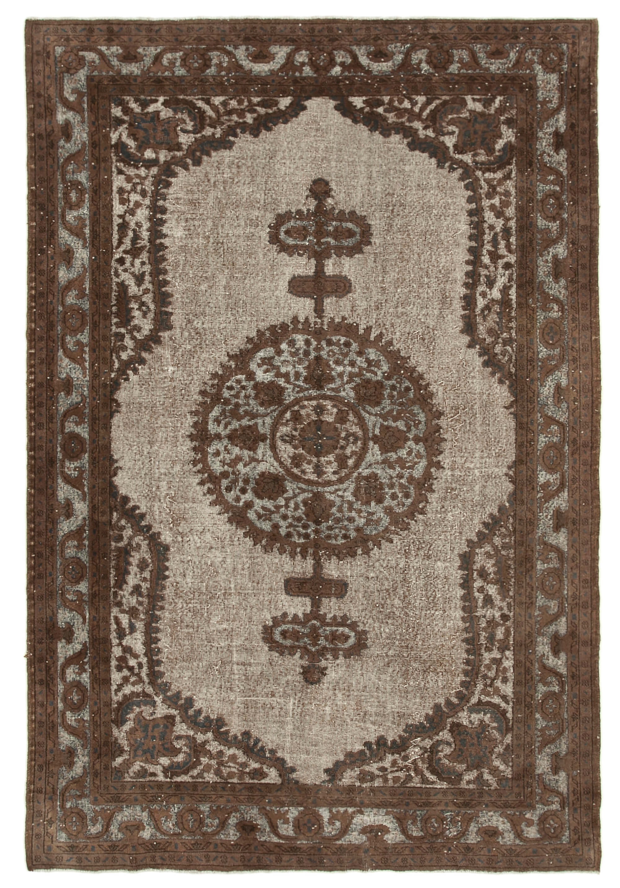 Hand-knotted carved anatolian 1980s 214 cm x 318 cm brown rug