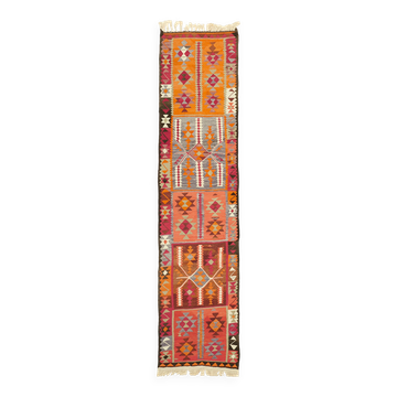 Turkish Handwoven Vintage Herki Kilim 92 cm x 365 cm