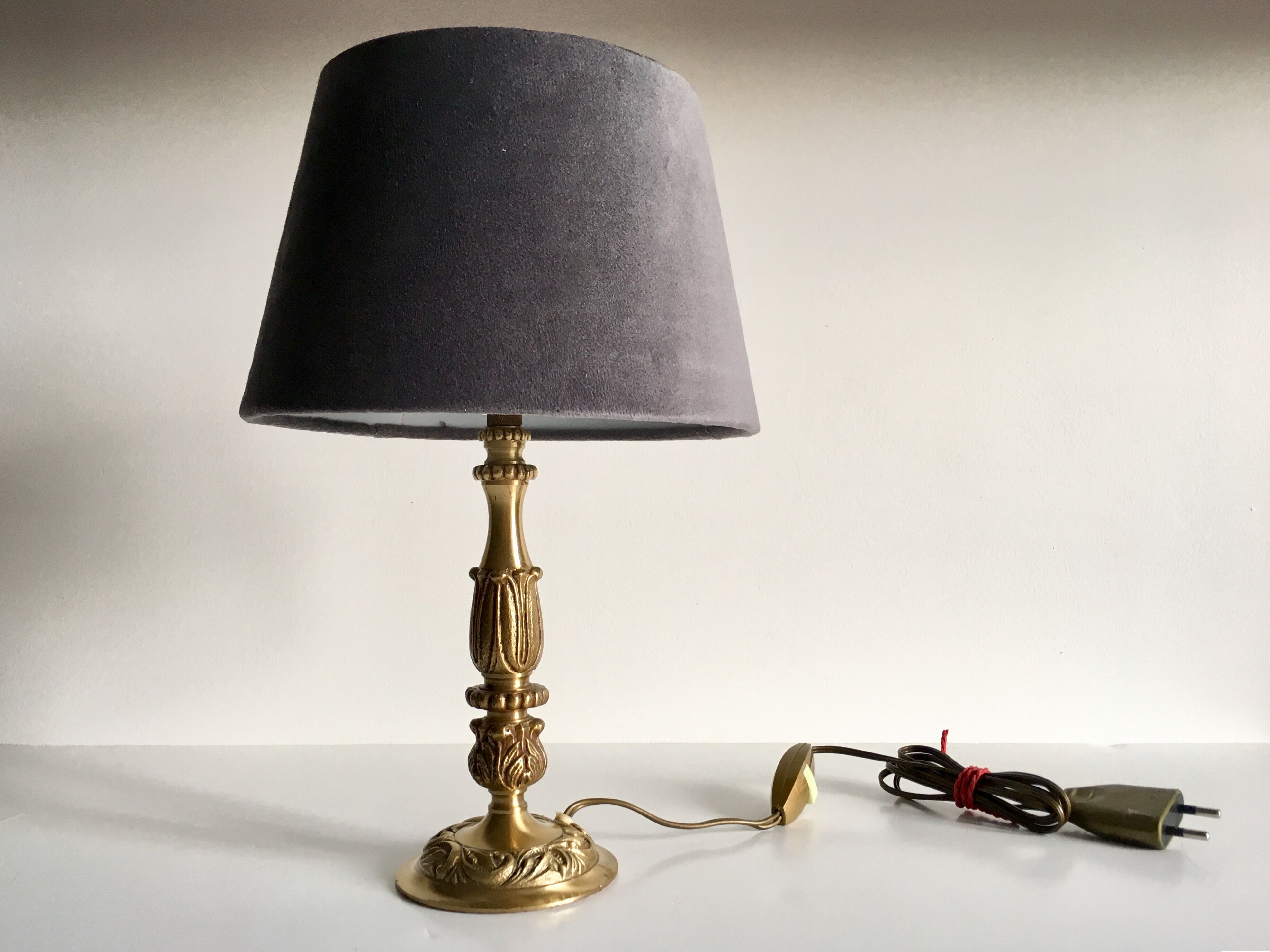 Solid brass and velvet lamp