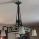 Lustre art déco avec vasque carrée et tulipe signé Degue