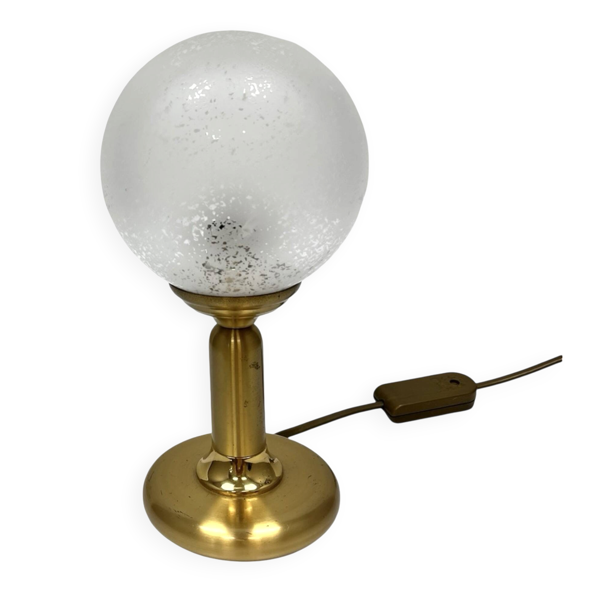 Sölken Leuchten brass table lamp, Germany, 1970s – frosted sphere