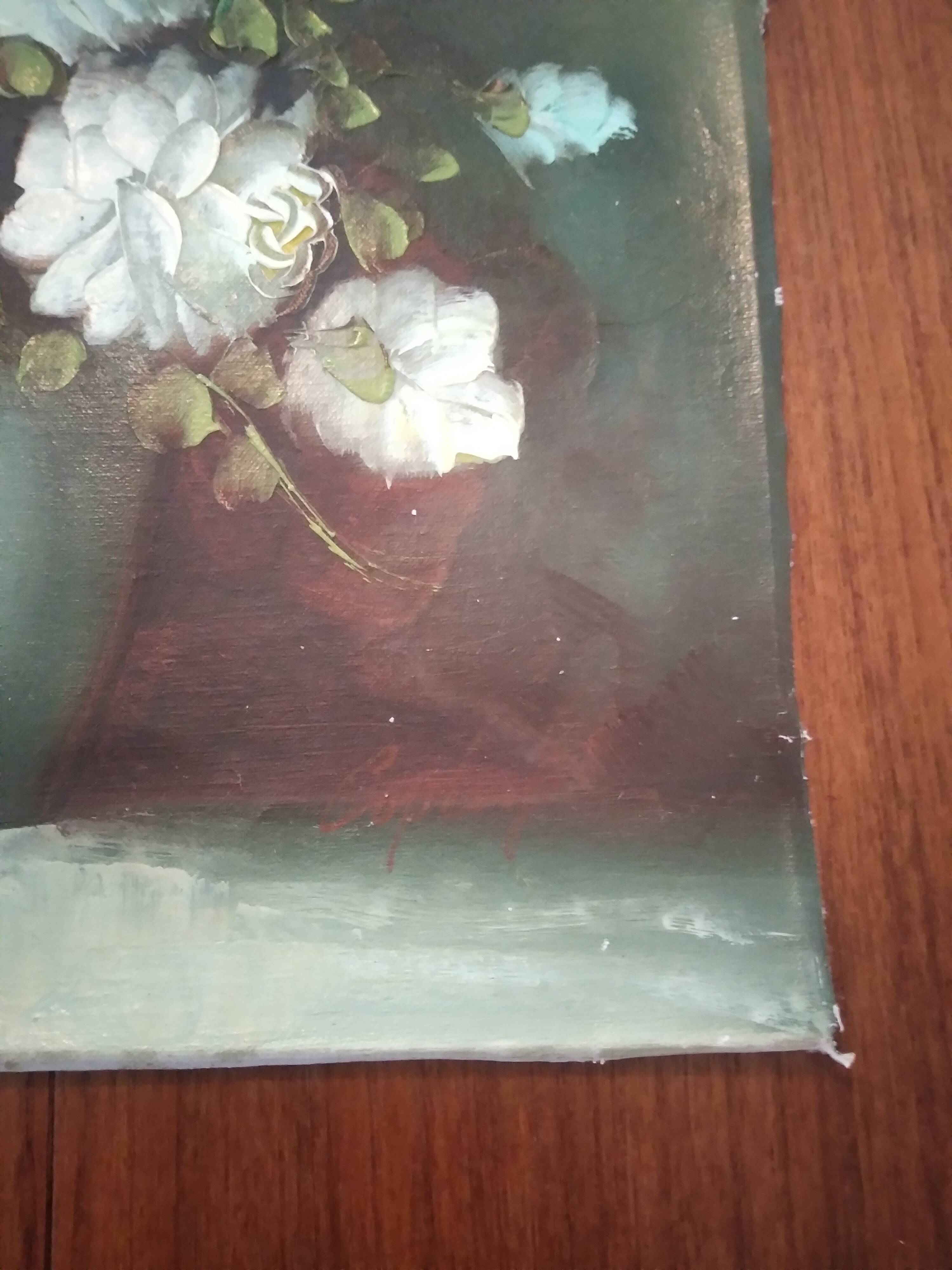Vintage oil painting still life rose signed C.Johnson