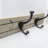 Solid teak coat hook with 2 double cast iron hooks