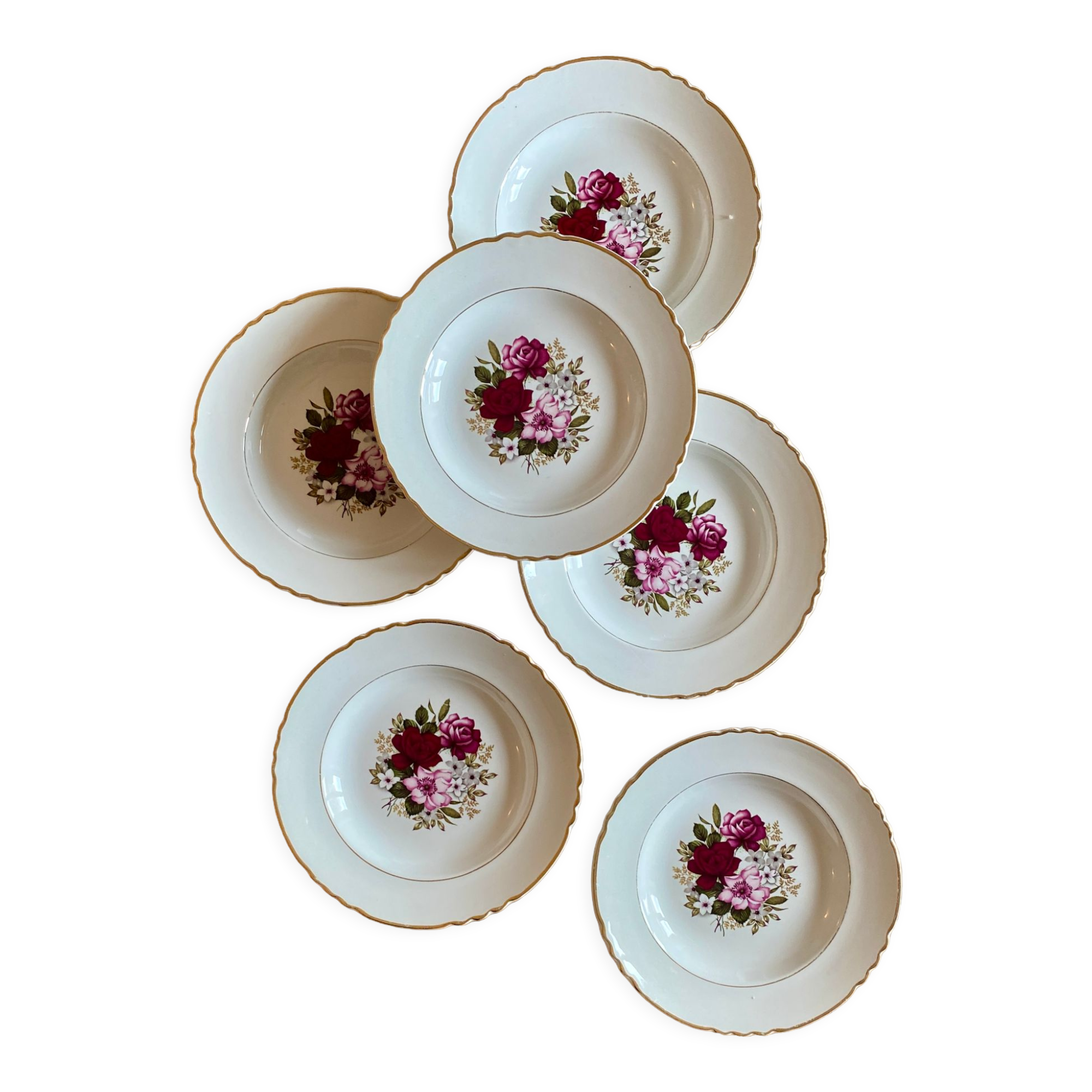Set of 6 plates hollow vintage Moulin des Loups