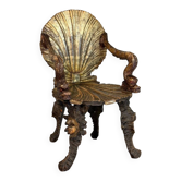 Venetian "Grotto" armchair in carved polychrome wood, silvered and gilded, circa 1890.