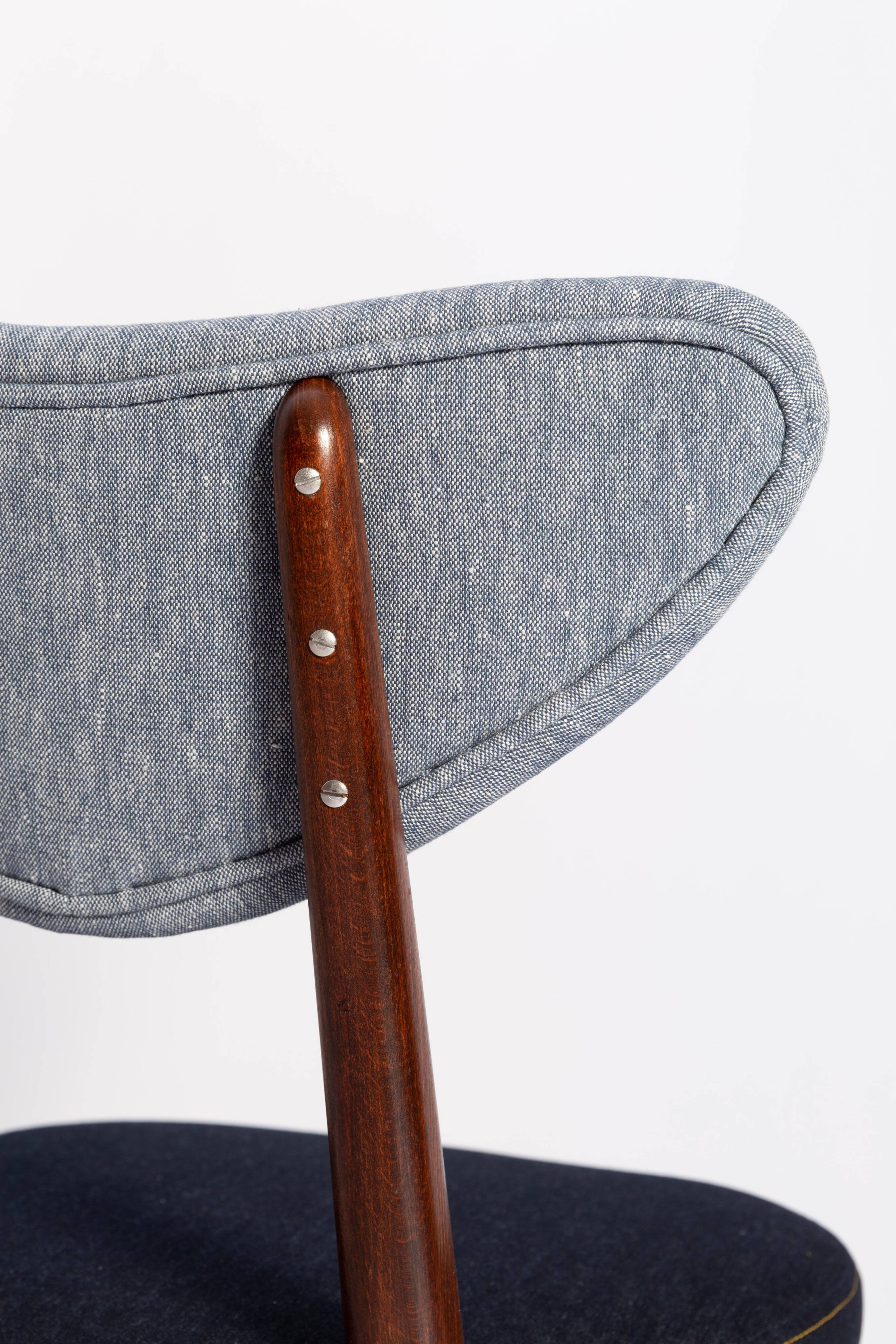 Heart-shaped chair in light and dark blue denim, mid-century style, Europe, 1960s.