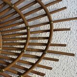 Vintage 1960s sun mirror, rattan, ORTF style, spiral eye - 66 x 50 cm