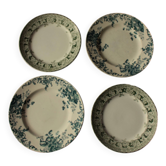 Mismatched lot 4 flat plates + small Saint Amand Terre de fer Blue Green