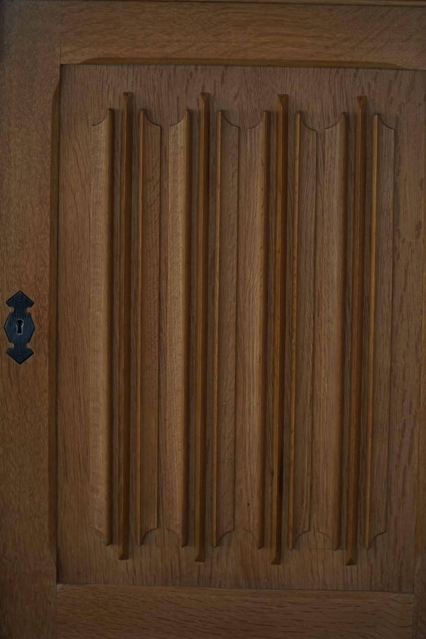 Brutalist oak sideboard, mid-century Danish design, Kjærnulf style, 1960s.
