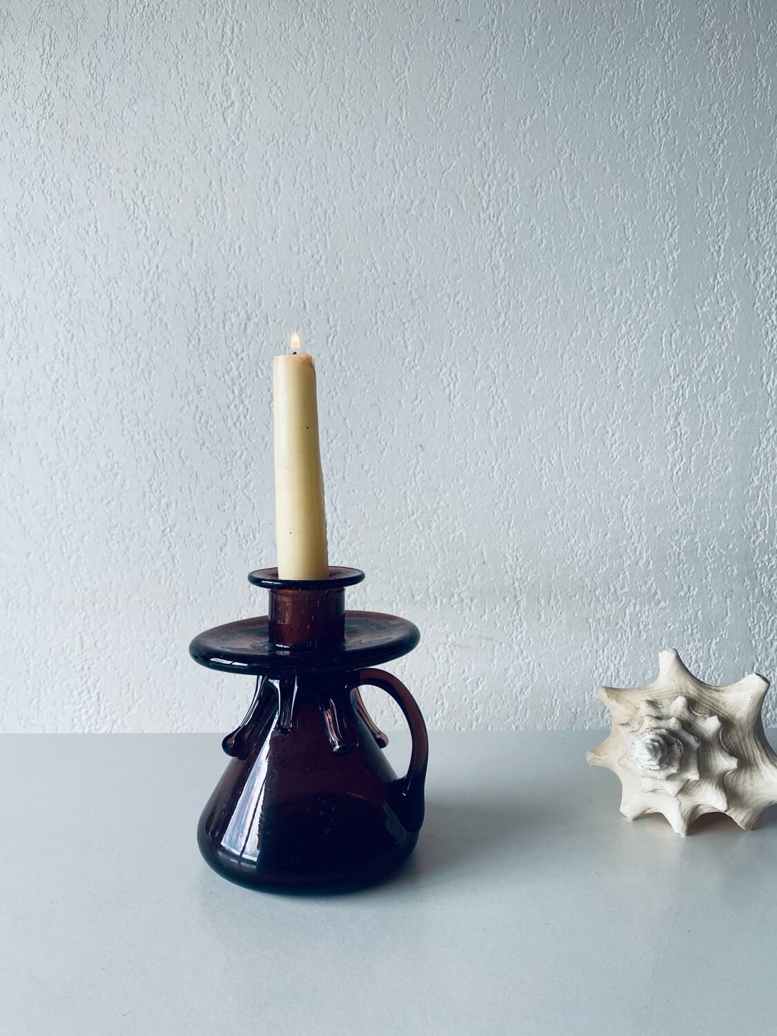 Bubble blown glass candle holder