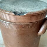 Brown enamelled stoneware pot and lid