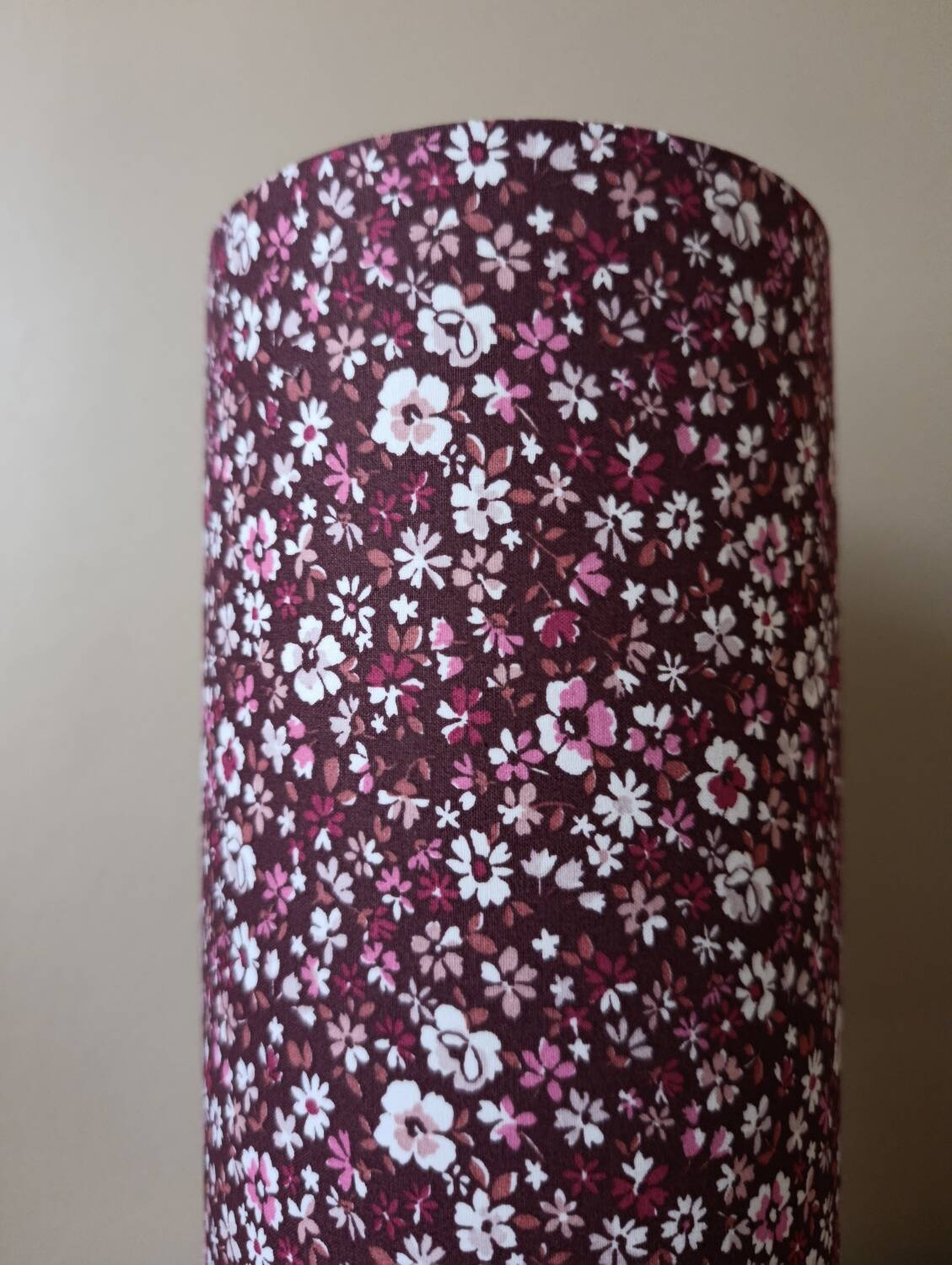 vintage round wooden lamp, lampshade with small Liberty flowers