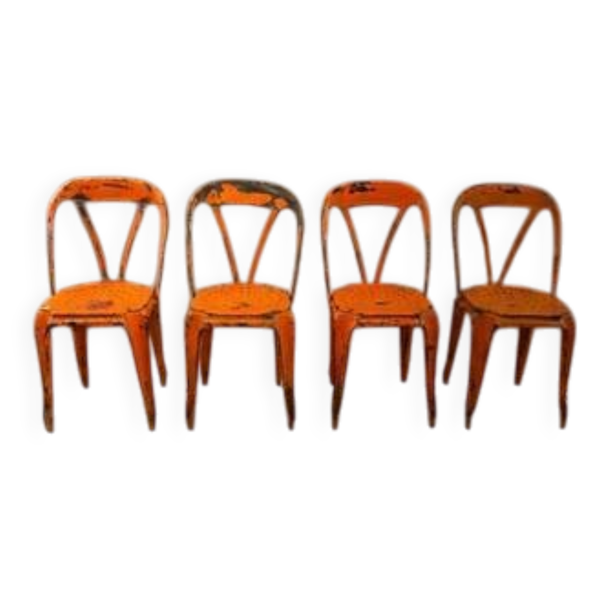 Set of four industrial metal dining chairs by Joseph Mathieu, painted steel, 1920s, France