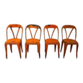 Set of four industrial metal dining chairs by Joseph Mathieu, painted steel, 1920s, France