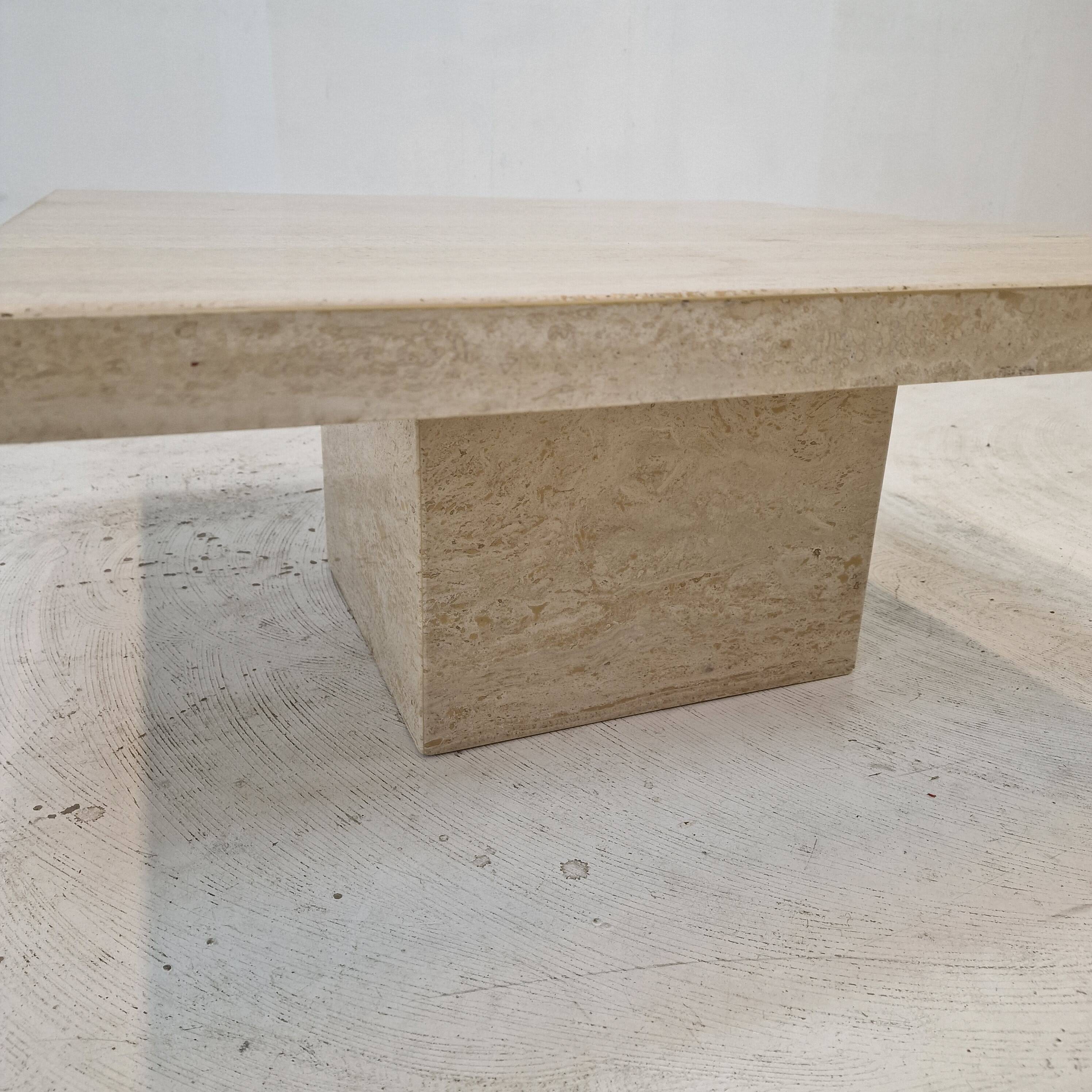 Italian Square Coffee Table in Travertine, 1980s