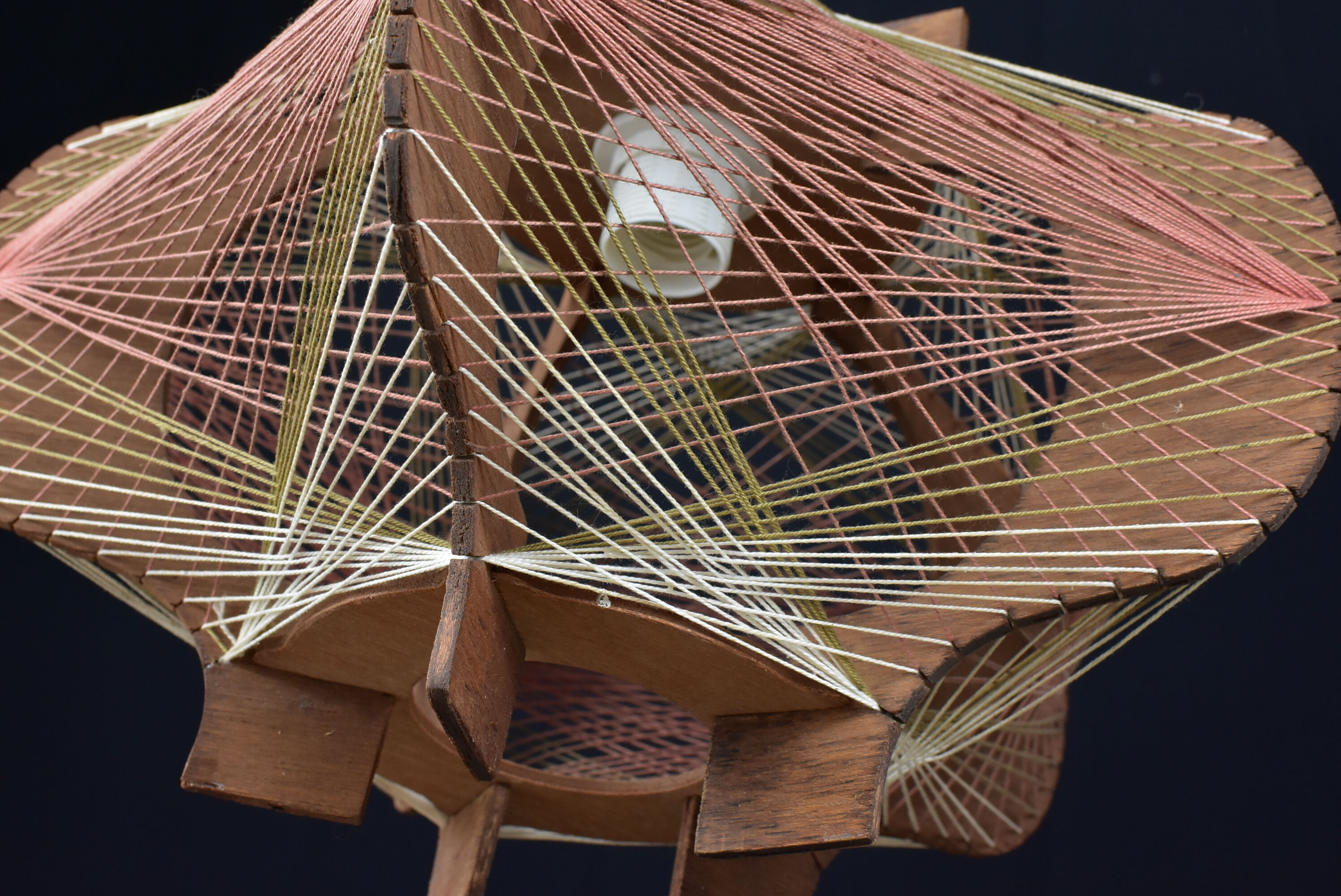 Vintage wood and thread pendant lamp