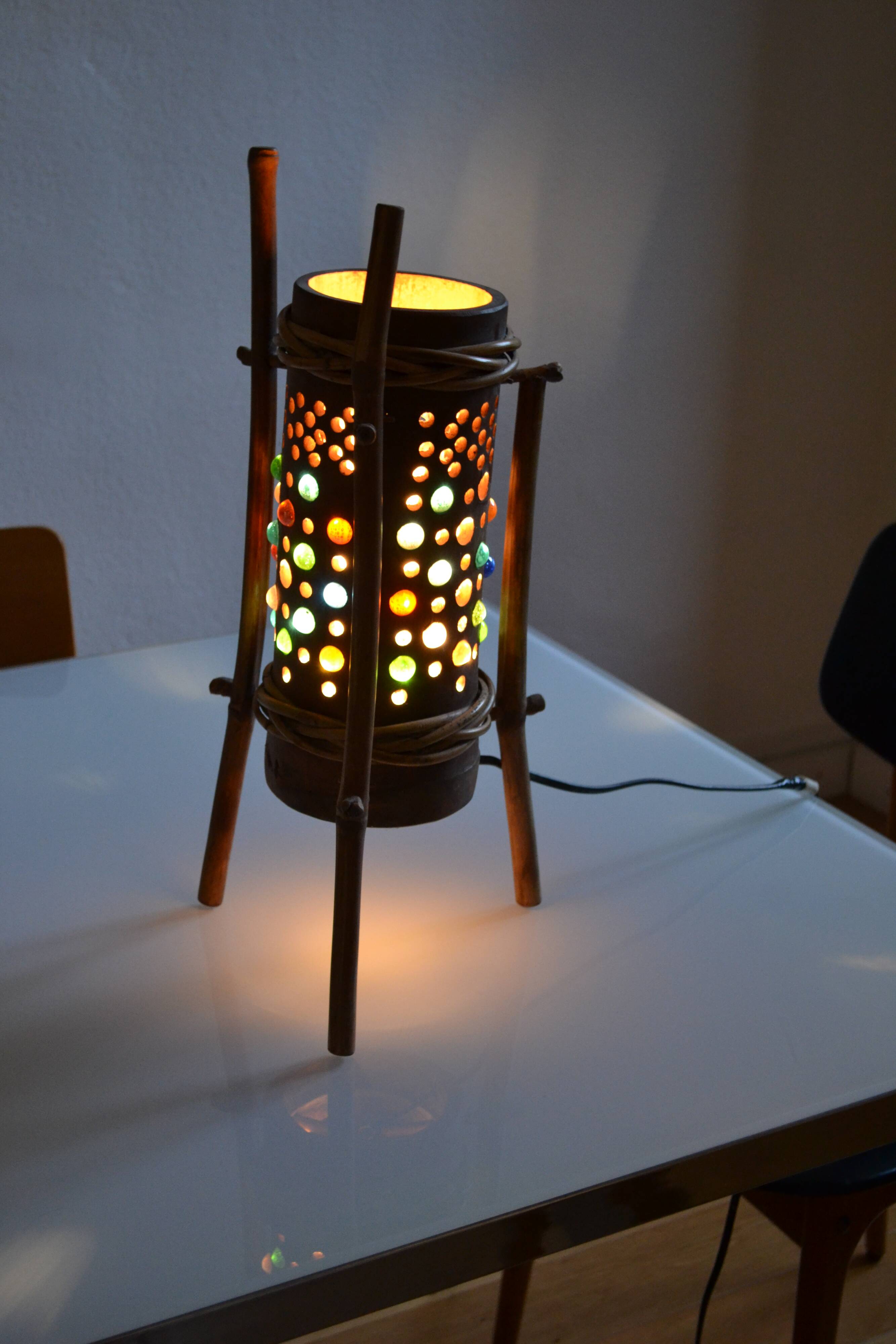 Lampe vintage tripode en bambou