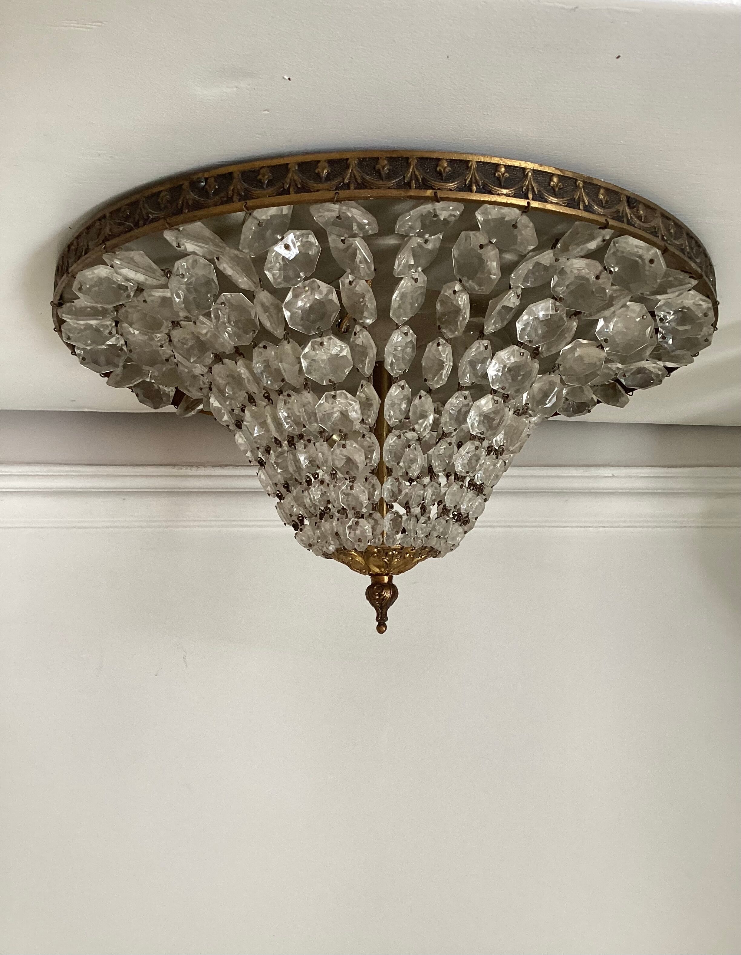 Old brass ceiling lamp and glass tassels, Arts Déco