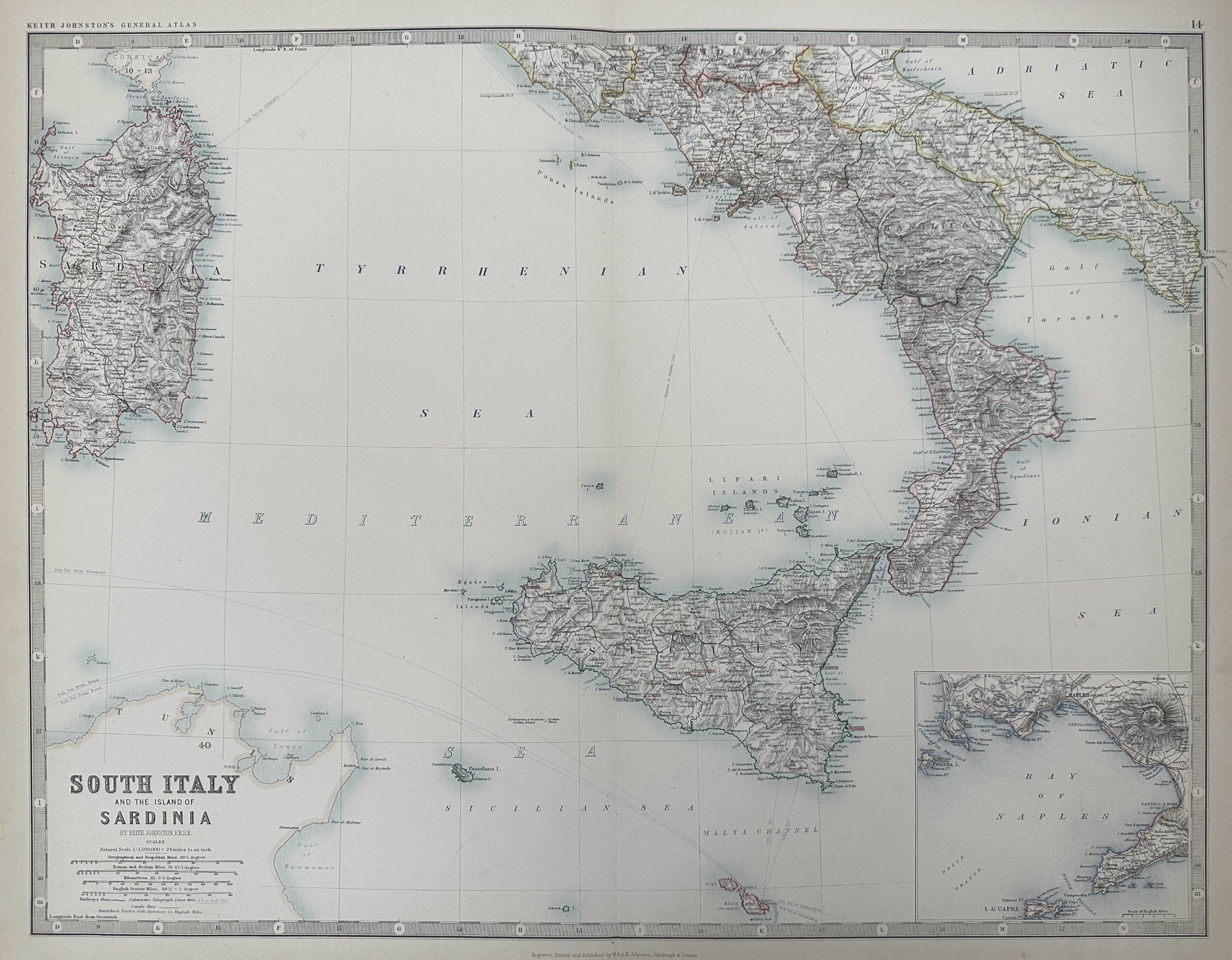 Map of Italy (Southern Sheet) circa 1869 Keith Johnston Royal Atlas
