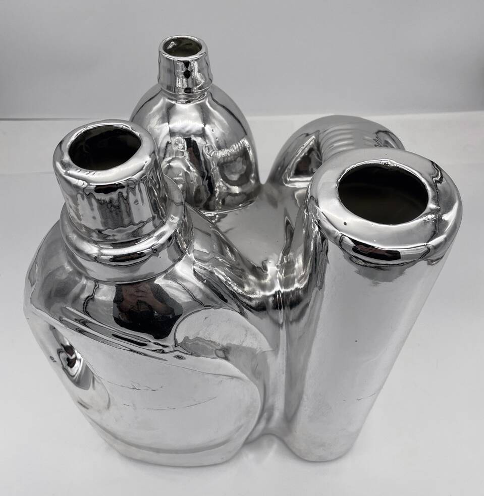 Large Vintage Vase • Pop Sculpture • Chrome Ceramic • Pols Potten • 1990